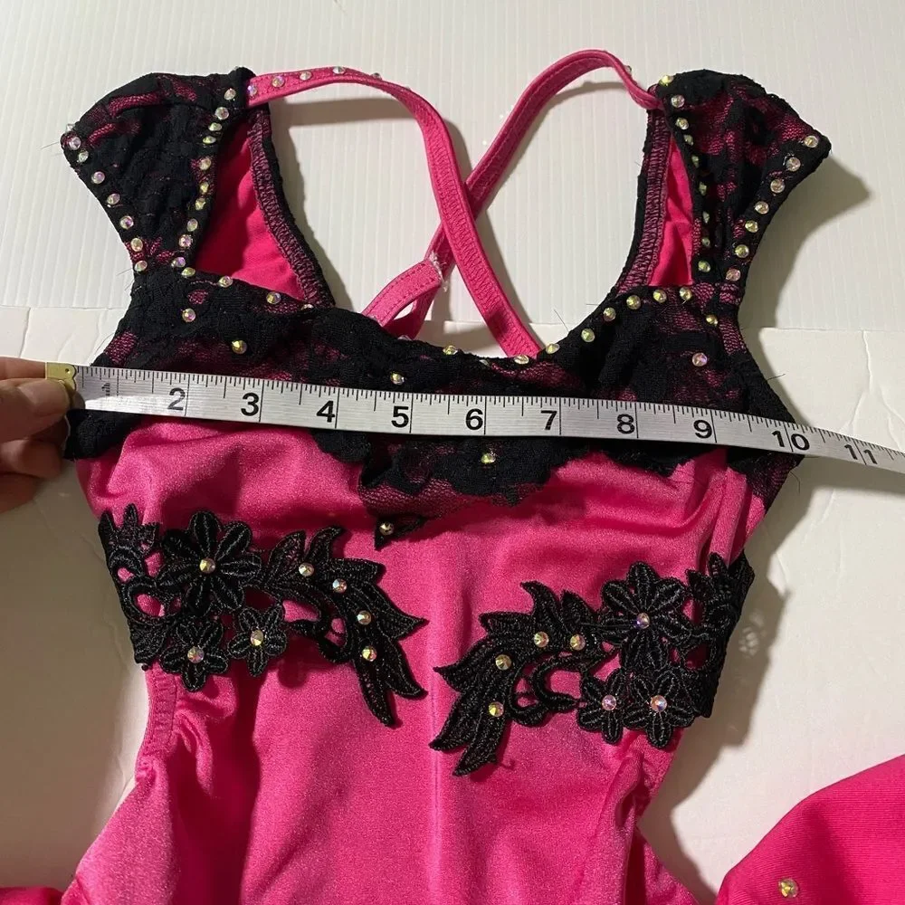 Kelle dance jazz acro lyrical costume black hot pink lace JUXTAPOSED 8218 MC